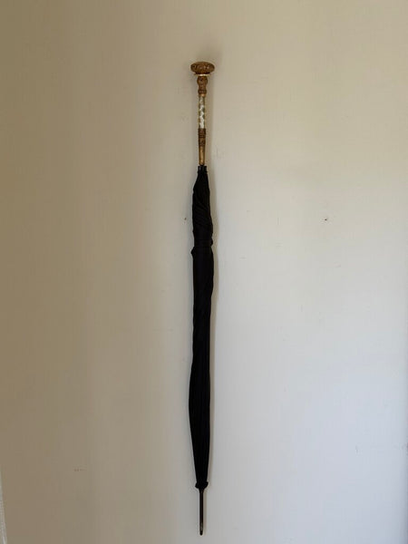1567 Antique Abalone Shell gilded handle black umbrella