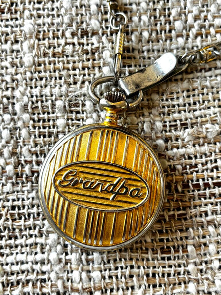 Vintage Pocket Watch w/ Grandpa on Front (Works)