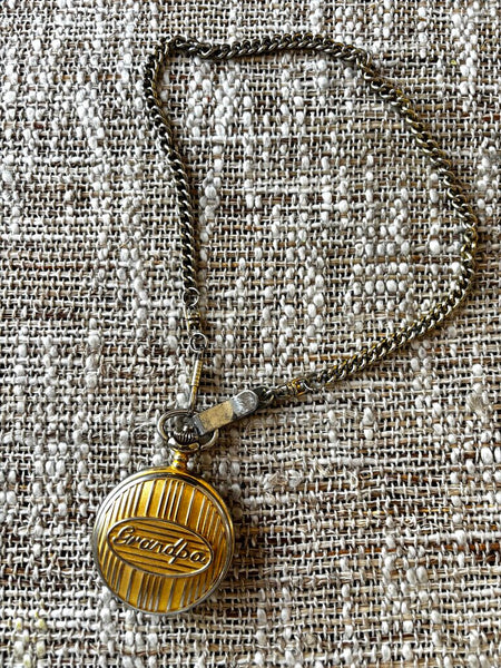 Vintage Pocket Watch w/ Grandpa on Front (Works)