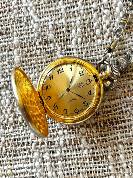 Vintage Pocket Watch w/ Grandpa on Front (Works)