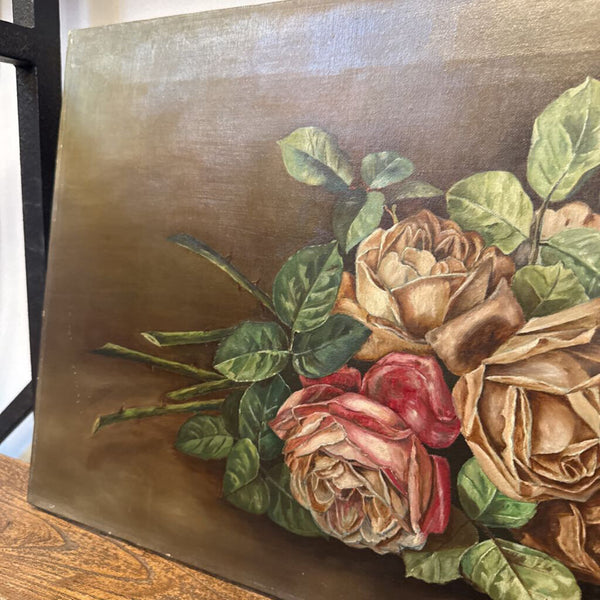ANTIQUE ROSE PAINTING ON CANVAS 24X14