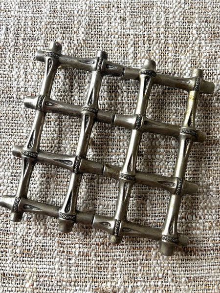 Vintage Silver Plated Expandable Bamboo Trivet 7x 7