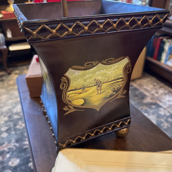 Tole Painted Golf Wastebasket/planter