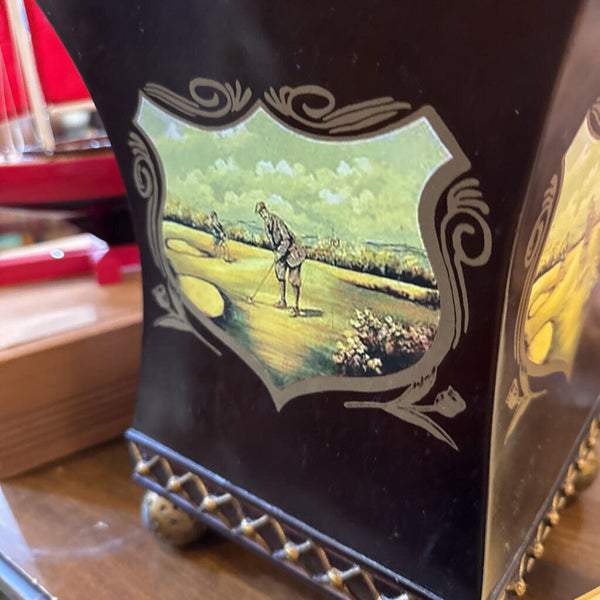 Tole Painted Golf Wastebasket/planter