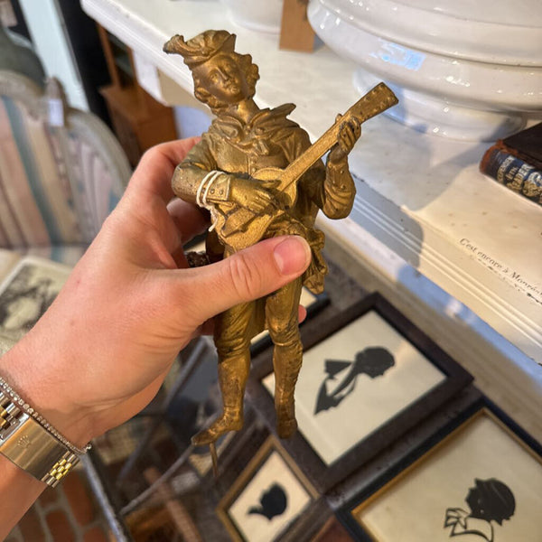 Antique metal troubadour sculpture (crack at the neck)