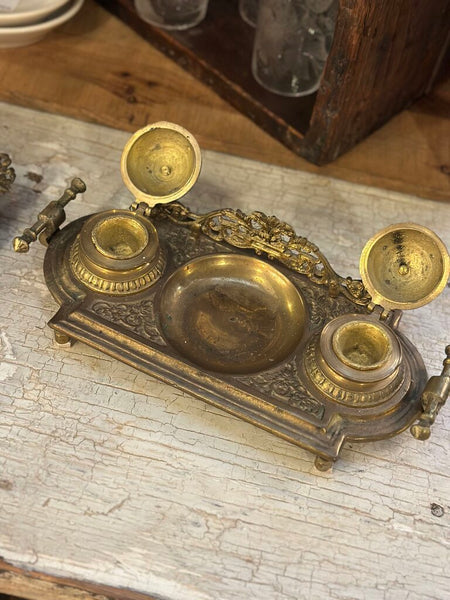 FRENCH BRASS DOUBLE INKWELL