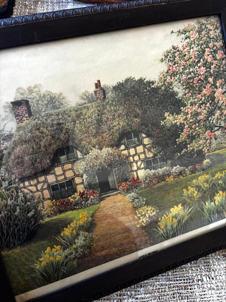 Vintage Cottage Print in Vintage Wood Frame 10" x 14"