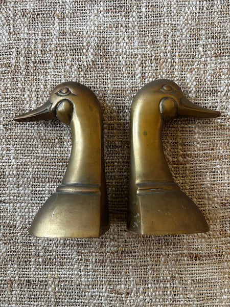 Vintage Pair of Brass Mallard Duck Head Bookends