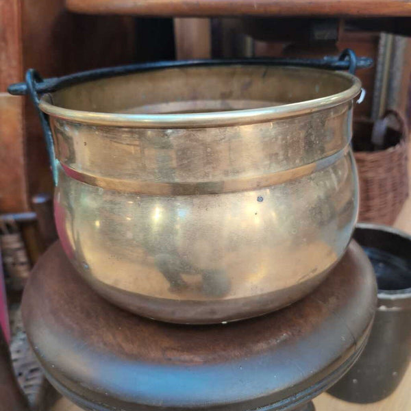 Vintage Brass Bucket with Black Iron Handle 12x7