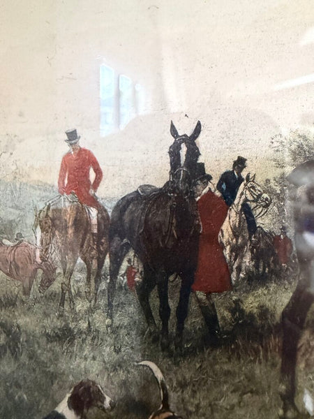 0068 Set of 3 English Hand Colored Hunt Scene Etchings by George Wright C. 1910