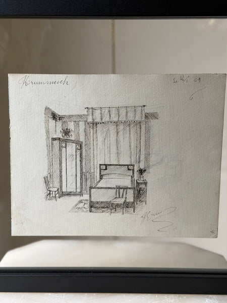 1584 French Double Sided Pen Sketch of Bedroom Interior Scenes C. 1909