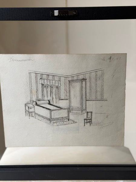 1584 French Double Sided Pen Sketch of Bedroom Interior Scenes C. 1909