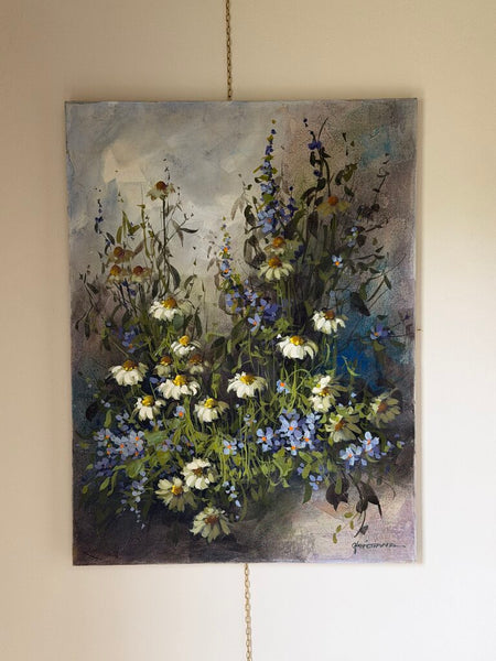 1585 Vintage Purple Wildflower Painting On Canvas