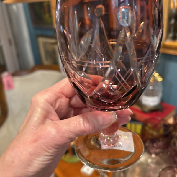 VINTAGE AMETHYST CUT GLASS BAR WARE SET OF 6