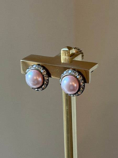 Vintage Pink Pearl & Rhinestone Studs