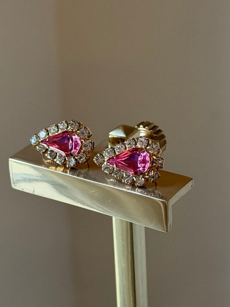 Vintage Pink Teardrop Screwback Clip On Earrings