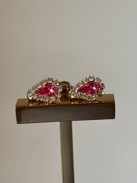 Vintage Pink Teardrop Screwback Clip On Earrings