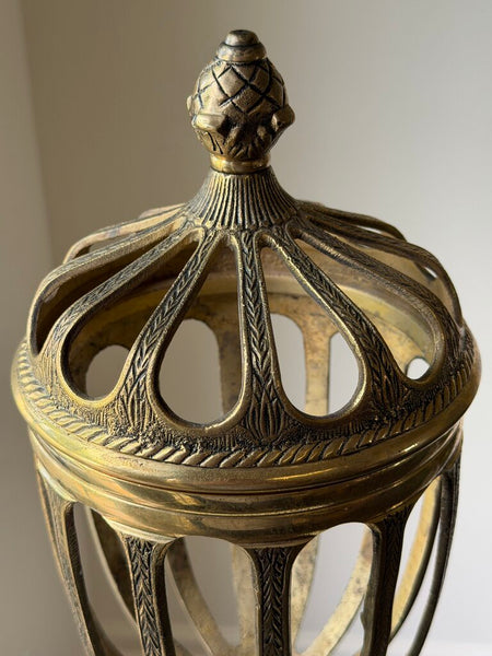 1593 Caged Brass Lidded Urn (no glass)