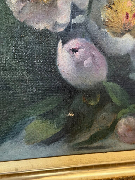 1594 Antique Peony Painting On Canvas (double sided veggies on back)