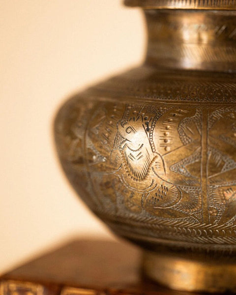 0233 Antique Egyptian Engraved Brass Vessel