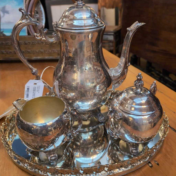 Vintage 3 piece Footed Silverplate Coffee/Tea Set by FB Rogers.