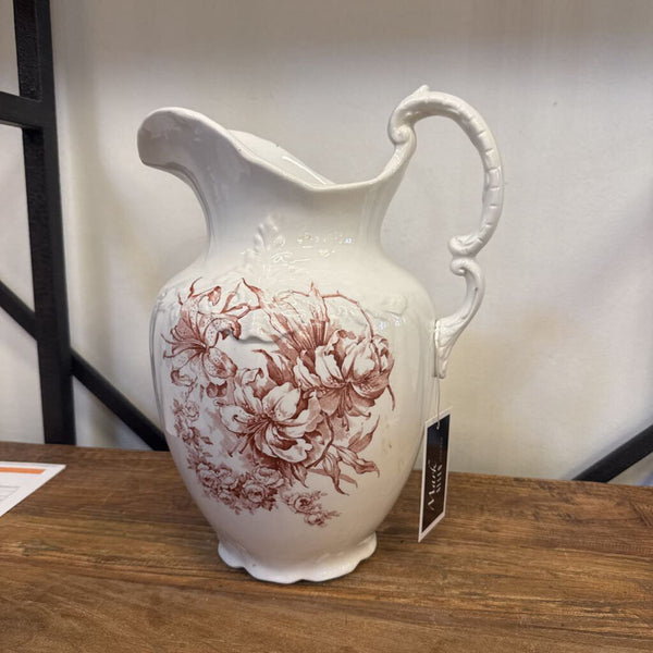 VINTAGE LARGE BROWN AND WHITE PITCHER