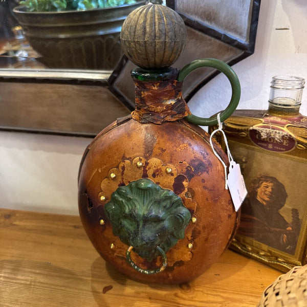 Leather wrapped Decanter with Lion Head made in Italy