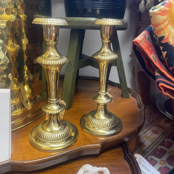 Moxie - Pair of Brass Candle Holders - 8.25"