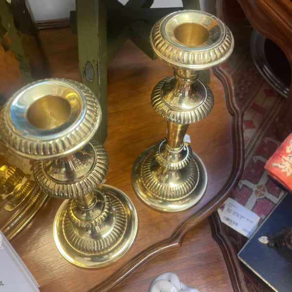 Moxie - Pair of Brass Candle Holders - 8.25"