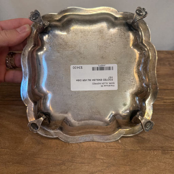 FOOTED ENGLISH SILVER DISH 7X7