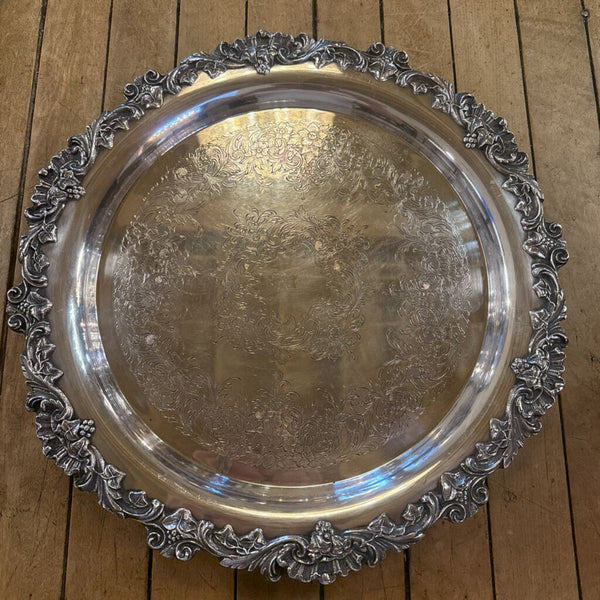 HEAVY FOOTED SILVER TRAY VINTAGE 16'