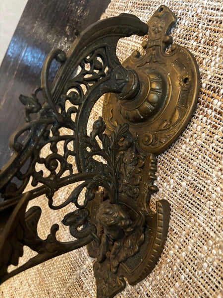 Vintage Solid Brass Wall-Mounted Ornate Scroll Bracket Bell