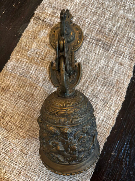 Vintage Solid Brass Wall-Mounted Ornate Scroll Bracket Bell