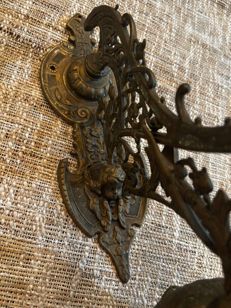 Vintage Solid Brass Wall-Mounted Ornate Scroll Bracket Bell