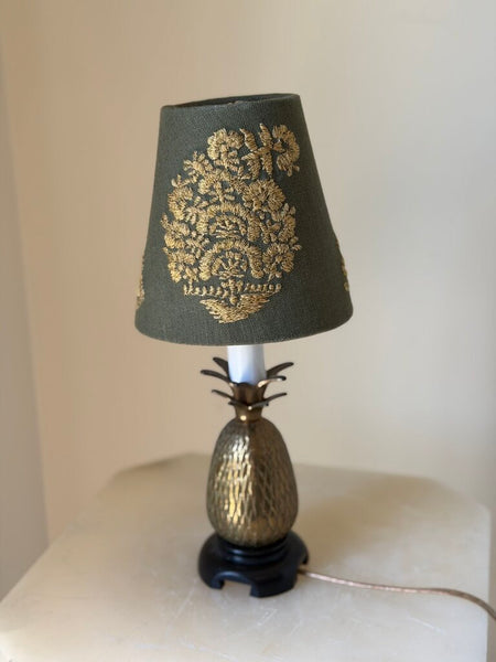 1733 Mini Brass pineapple lamp w/ green shade
