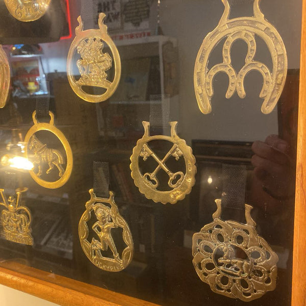 Framed British horse brasses