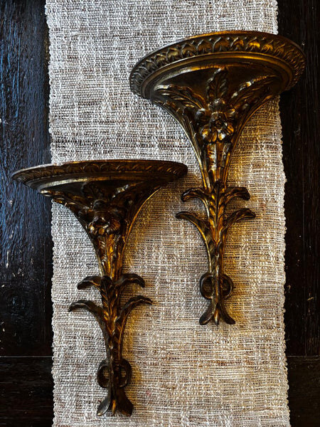 Pair of Antique Italian Wood Gold Sconces