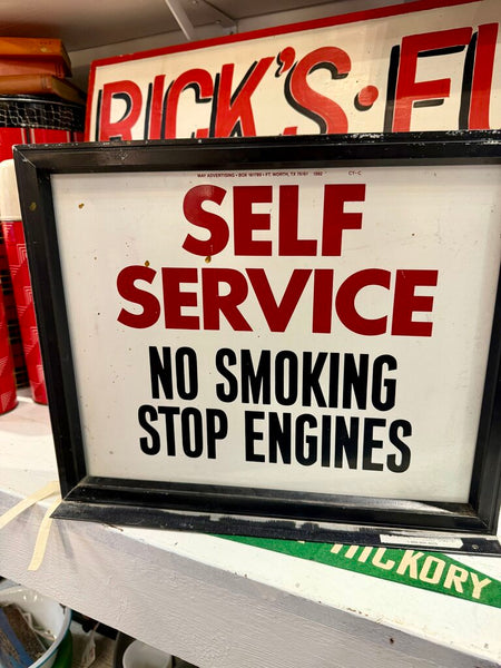 JFV ~ Vintage Double Sided Gas Station Sign with metal sign holder .