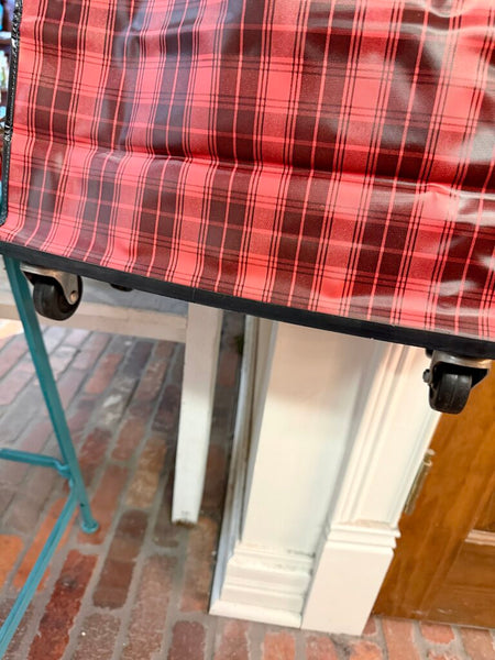 JFV ~ Vintage large plaid vinyl shopping cart on wheels