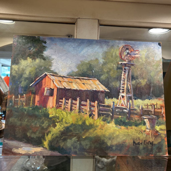 ORIGINAL OIL PAINTING BARN BY NOTABLE ARTIST MORT LUBY