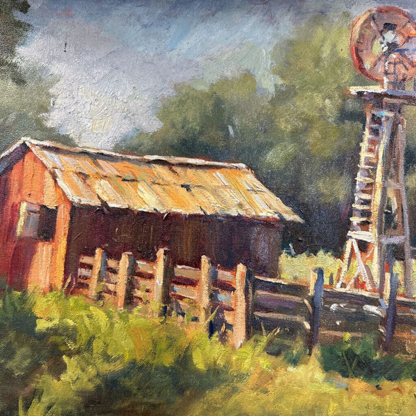 ORIGINAL OIL PAINTING BARN BY NOTABLE ARTIST MORT LUBY