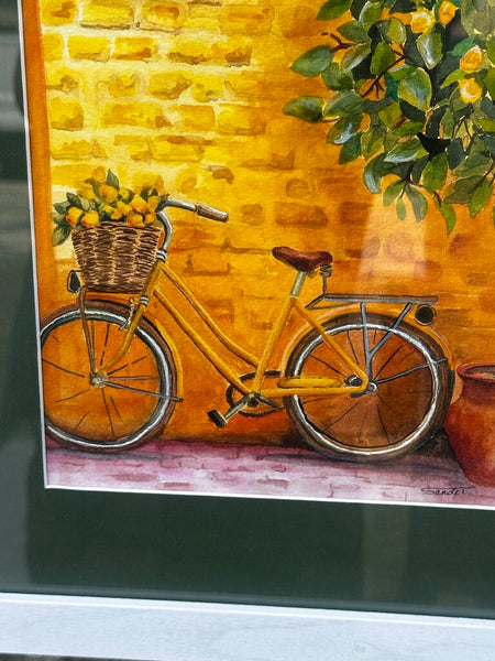 Beautiful Water Color Original Art In The Shadows Of The Lemon Tree By: S. Sander 13x16 Framed
