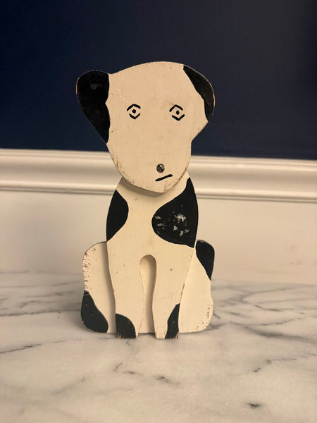 Folk Art Wooden Black and White Dog Door Stop 8" tall W2303