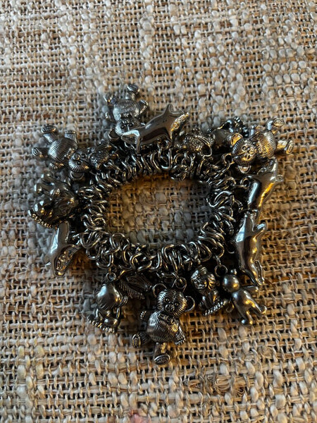 Vintage Silver tone Animal Stretch Charm Bracelet
