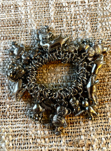 Vintage Silver tone Animal Stretch Charm Bracelet