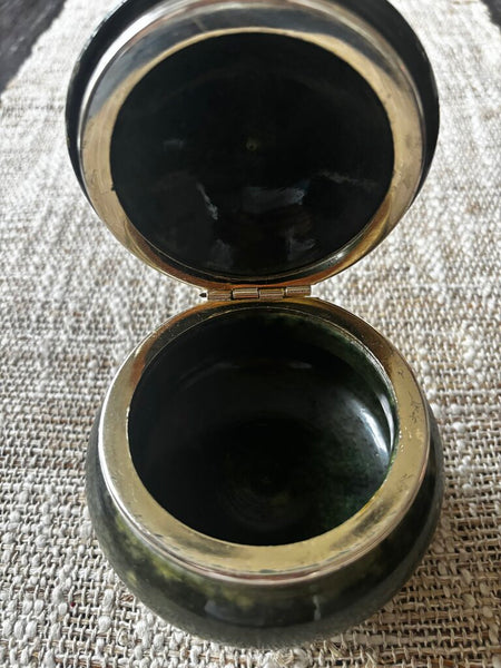 Vintage Italian Green Alabaster Hinged Gold Footed Trinket Box