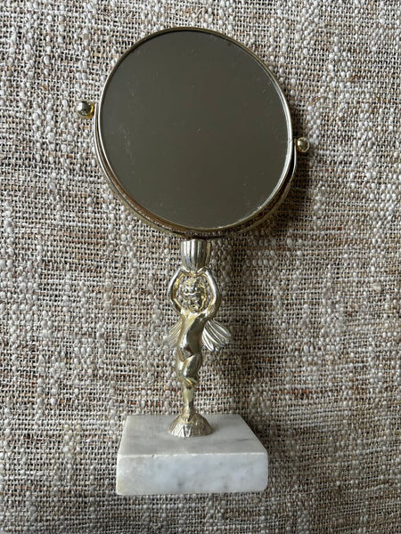 Vintage Cherub Vanity Mirror with Italian Marble Base 11.5H