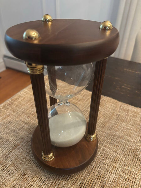 Vintage Wood Hourglass w/ Brass Accents