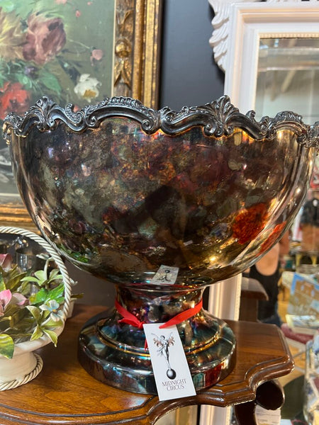 Vintage Silver Plate Punch Bowl w Ladle & Cups