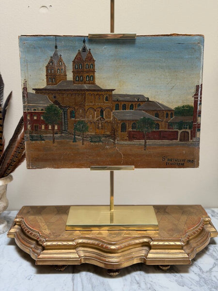 2239 French Vintage Oil on Board Painting of St. Barthelemy